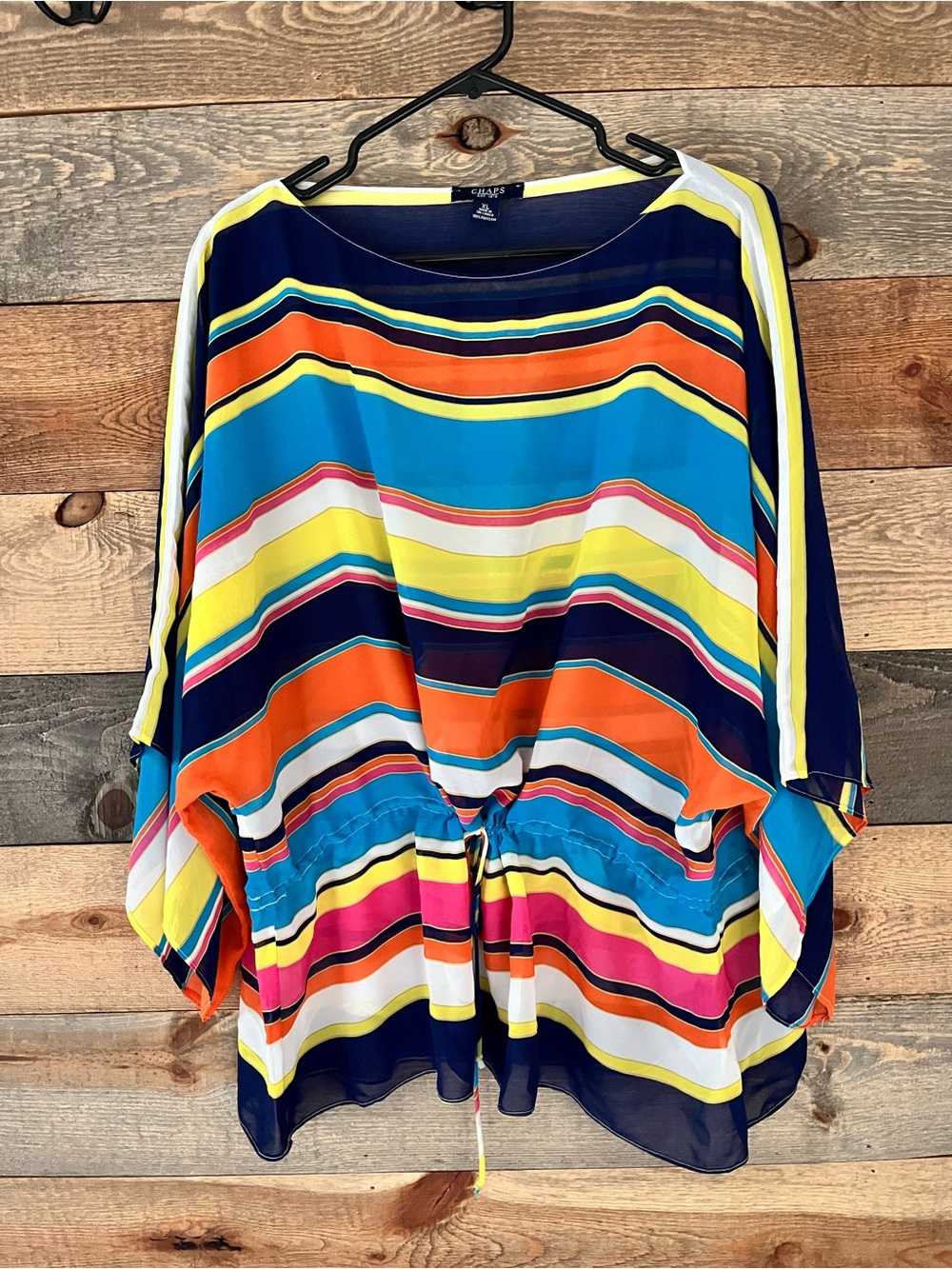 Chaps Women's Multicolor Striped Sheer Drawstring Top Size XL